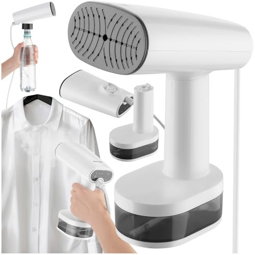 tectake® plancha vertical vapor, 1640W, 370ml depósito de agua, 3 modos de vapor, plancha de viaje, plancha vapor ropa, calentamiento en 30 segundos, plancha ropa vertical - Blanco