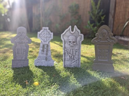 Decsee Halloween Tombstone Grave Yard Decorations, Set of 4, Grey Props Tombstone Grave Yard Gravestone Prop Yard Dead