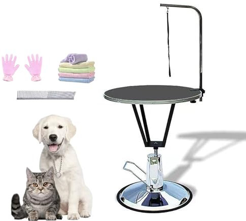 KJZQXYX Hebbarer Hundepflegetisch, robuster Pflegetisch für Haustiere und große Hunde, höhenverstellbar, 360° drehbar, Verstellbarer Haartrockner (Svart)