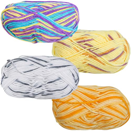 FEIGO Handstrickgarn,4 Stücke Farbe Acryl Wolle Zum Häkeln,50g Häkelgarn Bunt Farbverlauf Set,Weich und Dehnbar,Geeignet für Häkeln,Basteln,DIY-Projekte,Handgefertigte Häkelgarne