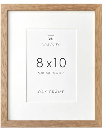 wallwisy 8x10 Picture Frame, Solid Oak Wood 8x10 Frames with Mat to 5x7
