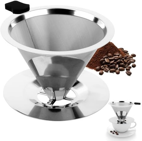 Filtro per Caffè in Acciaio Inox, Caffè Riutilizzabile, 800 Mesh Senza Carta Permanente Riutilizzabile Facile da Pulire, per la Preparazione Manuale del Caffès