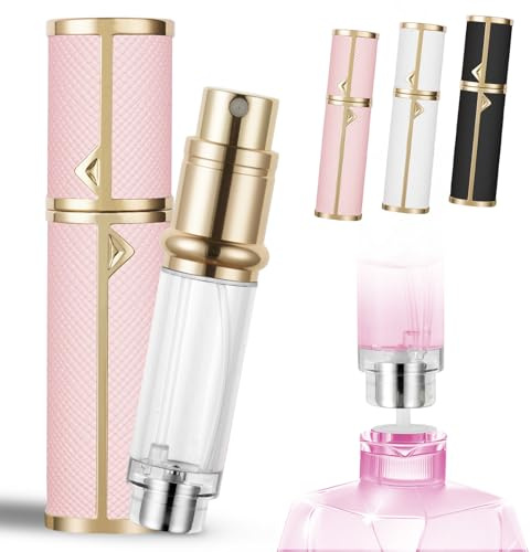 LOPHE Mini Portable Sprühflasche, Parfümzerstäuber Nachfüllbar 5ml, Parfum Zerstäuber Leer Reise Parfüm Zerstäuber, Portable, Sprühflasche Für Reise Handtasche Unterwegs, PU(Kreuzmuster-rosa)