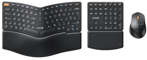ProtoArc Ergonomic Keyboard Mouse, EKM04 2.4GHz Wireless Ergo Keyboard Mouse Combo, Separate Numeric Keypad, Split Design, Wrist Rest, Rechargeable, for Desktop, PC, Laptop, Windows