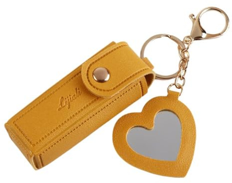 Étui à rouge à lèvres avec miroir, pochette à rouge à lèvres, décoration de sac, pochette pour baume à lèvres avec porte-clés, jaune