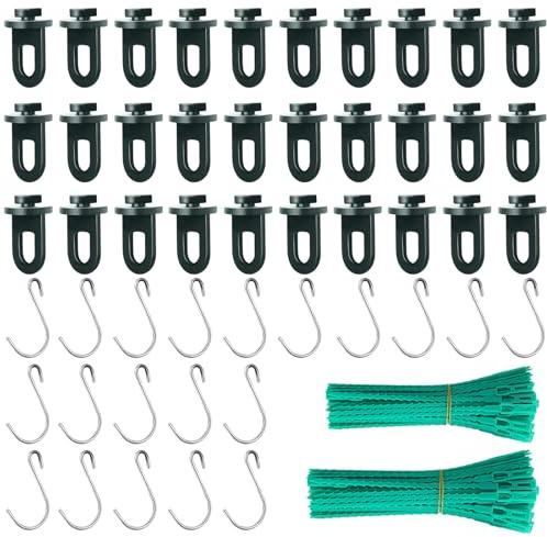 30 Pcs Greenhouse Fixing Clips with 20 Pcs Hooks & 100 Pcs Reusable Plant Ties, Durable Twist Clamps for Hanging & Climbing Plants