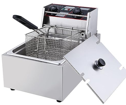 MJMLUCK Friggitrice elettrica da banco per Uso Commerciale e Domestico, friggitrice elettrica in Acciaio Inox Spesso con cestelli e coperchi per Cucina Domestica e Ristorante, friggitrice