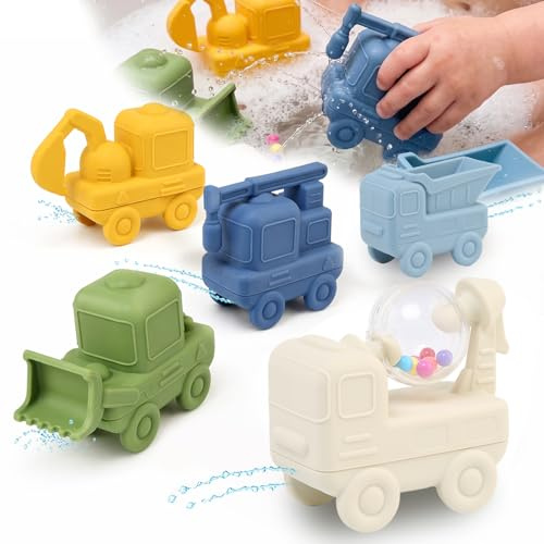 JoyLife Set di 5 giocattoli da bagno per bambini, senza muffa, senza foro, in silicone, comprimibili, per bambini e bambini, giocattoli sensoriali galleggianti per piscina per bambini e bambine