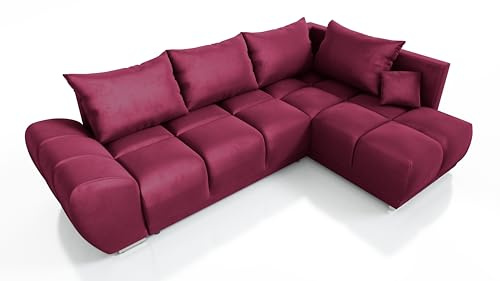 DMSM Ecksofa Sven 290 cm, ausziehbar, mit Schlaffunktion und Bettkasten, rot für Wohnzimmer