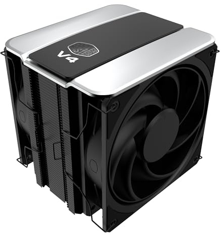 Cooler Master Enfriador de aire para CPU V4 Alpha 3DHP negro, tecnología Alpha 3DHP Heat Tube, ventiladores duales Mobius 120 PWM, funcionamiento silencioso, fácil instalación, AMD Ryzen 9 AM5|4