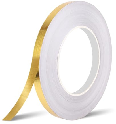 DIPZO Cinta Espejo Metalizada Dorada 10 mm x 50 m, Película PET Autoadhesiva para Decoración de Paredes, Adhesivo Impermeable para Juntas, Borde de Azulejos, Manualidades y Arte