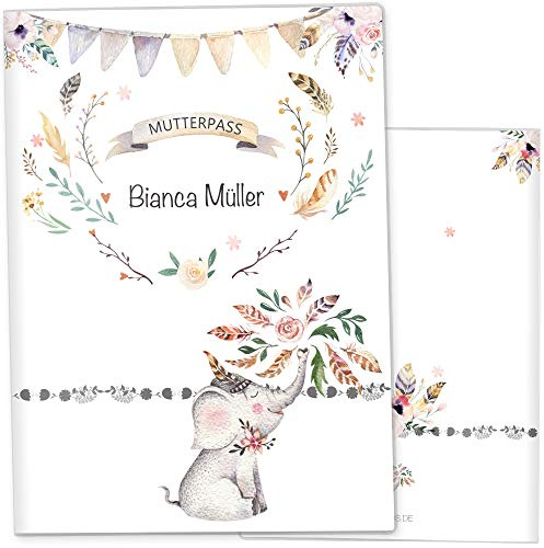 OLGS Mutterpasshülle 3-teilig personalisiert Boho Freunde | Baby Schwangerschaft Geschenkidee Schutzhülle für den Mutterpass | Für werdende Mütter (Mutterpass personalisiert, Elefant)