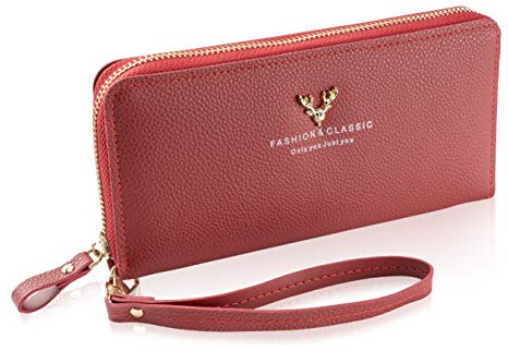 LUCCACINI Geldbörse Damen Gross hochwertige Damen Geldbörse mit Reißverschluss Geldbeutel Damen mit Handyfach Rot