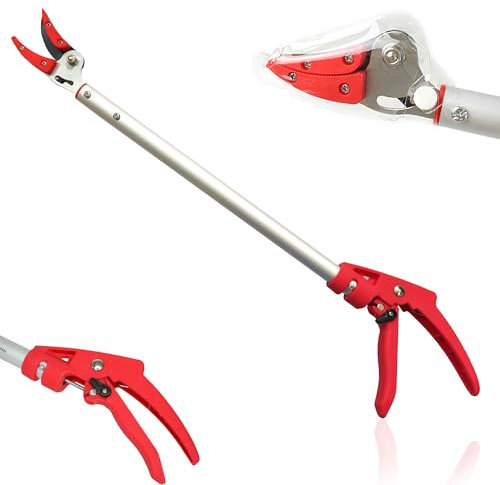FISHTEC Troncarami Manico Lungo con pinza di tenuta in alluminio - Secatore - Cesoie lunge con blocco di sicurezza - Lunghezza 64 cm - Colore Rosso e Grigio