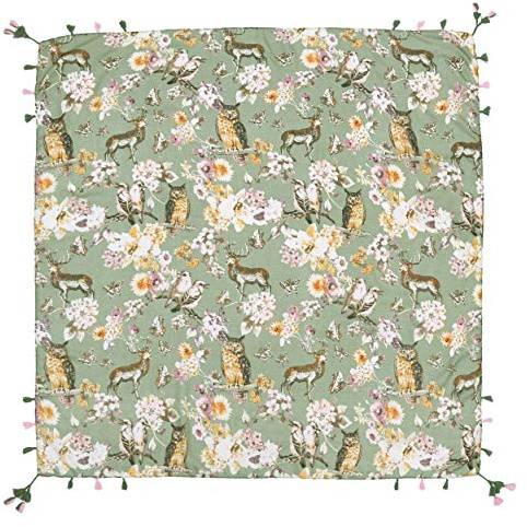 Lina & Lily Quadratischer Schal Damen mit Tiermuster mit Quasten (Eule, Hirsch, Vogel-Grün)