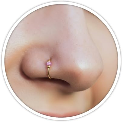 Goldener Nasenring - dünn 24G 7mm Ring 2mm Rosa Opal - Gold gefüllt Piercing Schmuck (Rosa)