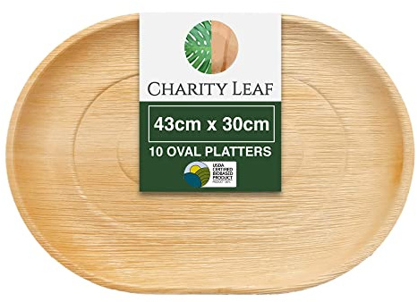 Charity Leaf Disposable Palm Leaf 17 x 12 Trays (10 pieces) Bamboo Like Serving Platters, Disposable Boards, Eco-Friendly Dinnerware For Weddings, Catering, Events