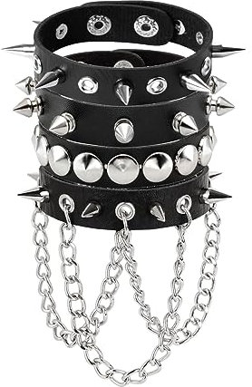 Manfnee 4 Stücke Punk Gothic Armband für Männer Frauen Leder Spike Rivet Metall Nieten Armbänder Wristbang