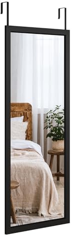 Dripex Over Door Mirror Full Length, 110 x 45cm Wall Mounted Mirror Door Hung Mirror for Bathroom/Bedroom/Wardrobe - Toughened Glass, Black