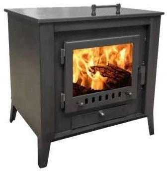 CAEXVEN Estufa de Leña con Horno Superior CAEXVEN 14KW | Cristal Vitrocerámico NEOCERAM | Acero Alta Resistencia | Salida 150mm | Negro Mate