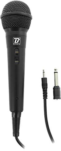 BoomtoneDJ Microphone PC Mini Jack 3.5mm avec Adaptateur 6.35mm Noir, Interrupteur Marche/Arrêt, 600 Ohms, Dynamique Cardioïde pour Karaoke et Chant sur Ordinateur - Câble 3m