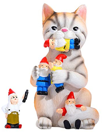 Rachlicy Garden Ornaments Cat Eating Gnomes Statues Funny Cat Statue Art Yard Decorations Garden Ornaments Gift