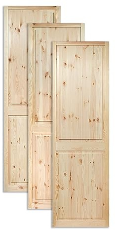 Kassettentür Schranktür Holz RUSTIKAL | 201,3 x 59,4 cm 3-er Pack Set | unbehandelte Holztür aus Kiefernholz im Kolonialstil und Markflecken als Raumteiler Schiebetür für Regale, Schränke, Möbel