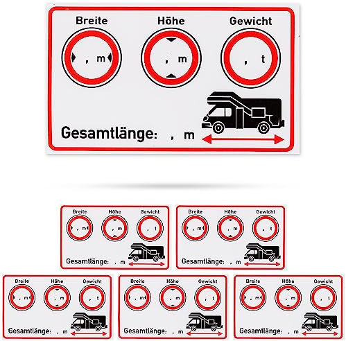 Juego de pegatinas para cabina de caravana, 6 pzs, 10 x 6 cm, lámina autoadhesiva y rotulable, dimensiones del vehículo largo x ancho x alto x peso, pegatina para accesorios de autocaravana