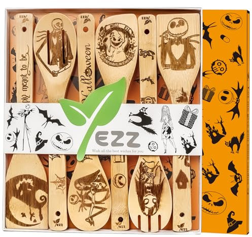 6-teiliges Holzlöffelset zum Kochen und Servieren - Set mit Küchenkochutensilien Christmas-Set für gotische Küche - Halloween-Dekorationen Christmas(6 Pack)