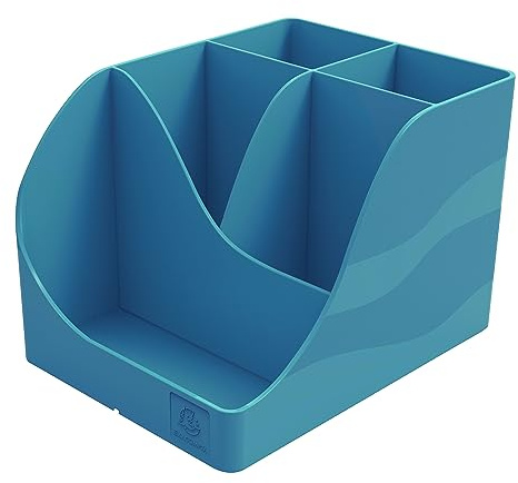 Exacompta 69528D Stifteköcher Pen Wave Neo Deco aus Reycling-Kunststoff mit 5 Fächern. Zur Aufbewahrung von Kugelschreibern und anderen Schreibwaren Blauer Engel Stiftebox Stiftehalter Entenblau