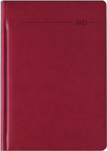 Zettler - Buchkalender Tucson 2025 rot, 15x21cm, Taschenkalender im Tucson Einband mit 416 Seiten, 1 Tag auf 1 Seite, Adressteil, Monatsübersicht, Mondphasen und internationales Kalendarium