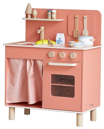 Giant Bean Kinderküche Spielküche Kinder Küche Holz mit Waschbecken, Ofen, Kochgeschirrzubehör und Stauraum, Geschenk für Mädchen Jungen 2 3 4 5