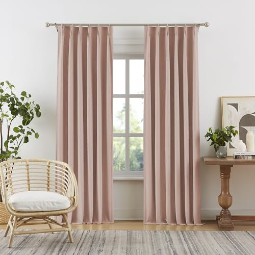 DUALIFE Pinch Pleated Blackout Curtains for Girls Bedroom Decor Dusty Rose Baby Pink - Room Darkening Thermal Insulated for Living Room with Hooks 40 x 84 Inches Long Set of 2 Panels