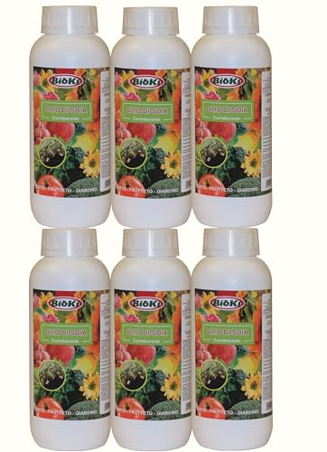 Olio di Soia Concentrato, Potenziatore delle Difese delle Piante contro Insetti, Afidi, Acari e Cocciniglia, 100% Naturale, 6 Confezioni da 1 Litro