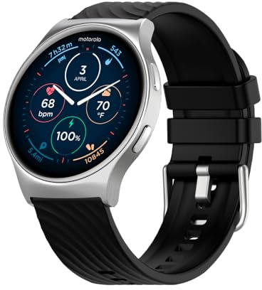 Motorola Moto Watch 120 - Premium Bluetooth Smartwatch with AMOLED Display, 10-Day Battery, Heart Rate & SpO2 Tracking, Fitness & Health Monitoring, Compatible with Android and iPhone - Silver