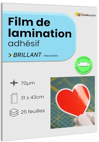 25 fogli A3, 30.7 x 43cm, laminazione a freddo LUCIDA - Pellicole autoadesive per foto e adesivi, compatibile plotter da taglio