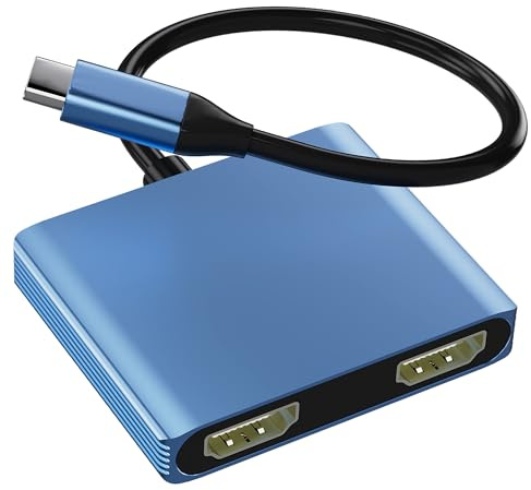 USB C to Dual HDMI Adapter, 4K@60Hz HD MI Splitter Dual for Monitors, HDMI Splitter Extended Display for Laptop, MacBook Pro/Air, iPad, Surface, Dell, Lenovo(Blue)