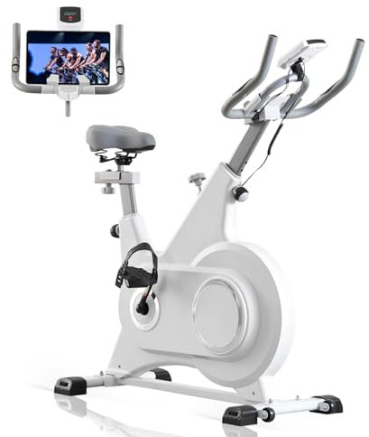 LSBIKE Exercise Bike Professional Indoor Cycling Bike Spin Bike for Home Gym Use with Silent Flywheel Belt Drive LCD Monitor Heart Rate Sensor Fitness Stationary Bike 330LBs Capacity (White)