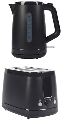 Progress Rapid Boil Kettle And 2-Slice Toaster Set, 1.7L, Black | 360 Degree Base, Water Level Window, Auto Shut Off, Boil Dry Sensor, Removable Limescale Filter, Defrost Reheat Cancel