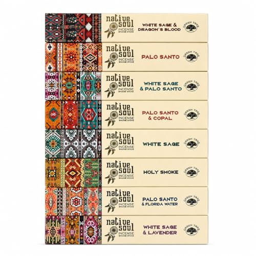 Buddha Buddha Native Soul Räucherstäbchen-Kollektion, 8 Sorten Packung, weißer Salbei, Palo Santo, Lavendel, Drachenblut, Kopaldüfte