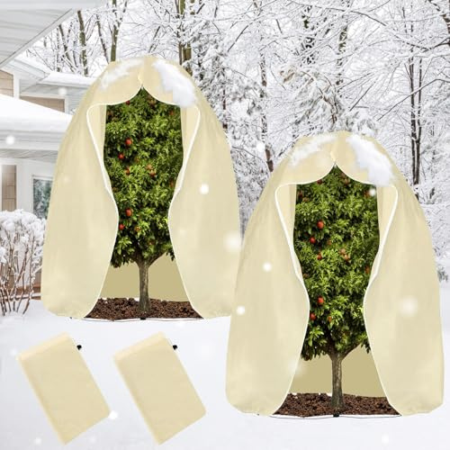 LAISLLA Copertura Piante Inverno, 200 x 240 CM XXL Tessuto Non Tessuto per Piante, Telo per Piante Inverno Antigelocon con Coulisse e Cerniera, Telo Copripiante Invernale Antigelo Traspirante 2 Pezzi