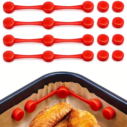Imanes Freidora de Aire para Papel, Imanes Air Fryer Resistentes al Calor, 4 Juegos de Hebillas Magnéticas de Silicona (4 Clips + 8 Imanes) para Fijar Papel de Horno, Accesorios Freidora de Aire, Rojo