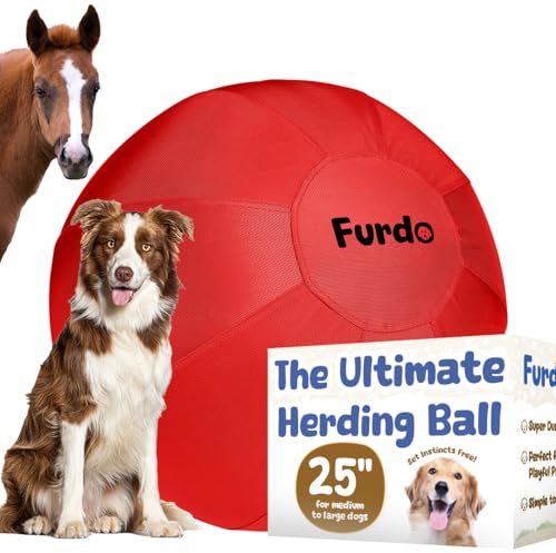 Furdo 25 Herding Ball for Dogs, for Australian Shepherd, for Cattle, for Border Collie, for Blue Heelers & Medium to Large Dogs,Horse, Herding Dog Ball, Herding Toys - Red