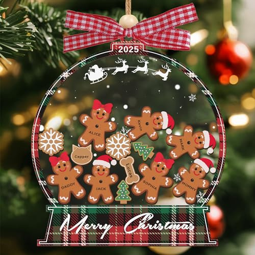 Personalisierte Weihnachtsanhänger 2025 mit 2/3/4/5/6/7/8 Familiennamen Lebkuchenmann Anhänger Weihnachtsdeko Personalisierte Geschenke Partner und Freunde