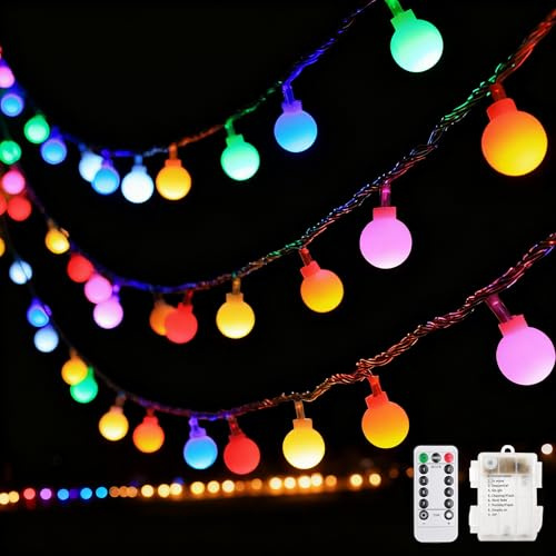 LED Lichterketten Globe Außen,15M 100 LED Lichterkette Kugeln,Lichterkette Bunt Batterie,Globe Lichterketten Innen Außen,Batteriebetriebene Lichterketten mit Timer IP65 Wasserdicht