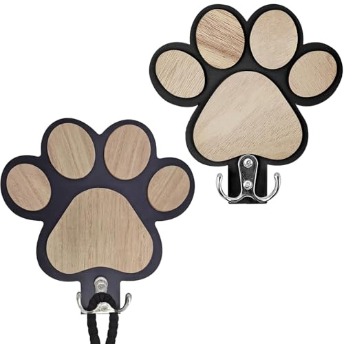 2 Stück Hunde Garderobe mit Haken, Hundeleinenhalter Wand, Schwarz | Hunde Kleiderhaken Wandhalterung,Schlüsselleiste Wandmontiert,für Hundezubehör,Halsband,Schlüssel,Geschenke für Tierliebhaber