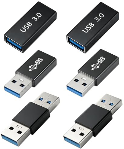 6 Stück USB 3.0 Kupplung Adapter, 5Gbps USB A Stecker zu Stecker, Buchse zu Buchse, Stecker zu Buchse, Geschlechtskonverter Brückenverlängerungsstecker für U Stick, Kabel, Laptop, Tastatur usw