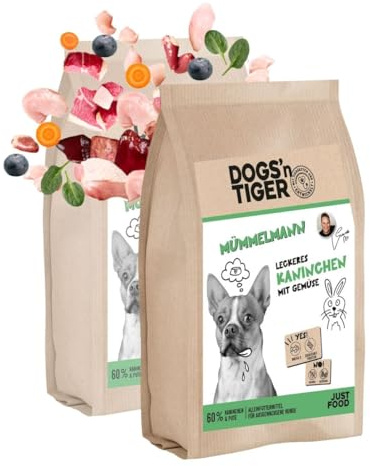 Dogs'n Tiger Mümmelmann Trockenfutter Hund Adult, Kaninchen & Pute, 2X 2kg | Hundefutter, Alleinfutter, hoher Fleischanteil, getreidefrei, ohne Zucker, ohne Konservierungsstoffe, proteinreich, Omega-Öle
