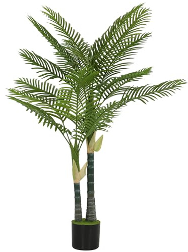 HOMCOM 150cm Artificial Palm Tree with 16 PEVA Leaves in Pot, Decorative Artificial Plant with UV-resistant and Moss Effect, Fake Plant for Home Office Decor, Green