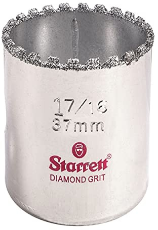 Starrett Diamond Grit Hole Saw - Ideal for Drilling Small Diameter Holes - 1-7/16 Diameter, 1-5/8 Cutting Depth, 5/8-18 Thread Size, A2/A10 Arbor, Silver - ‎KD0176-N